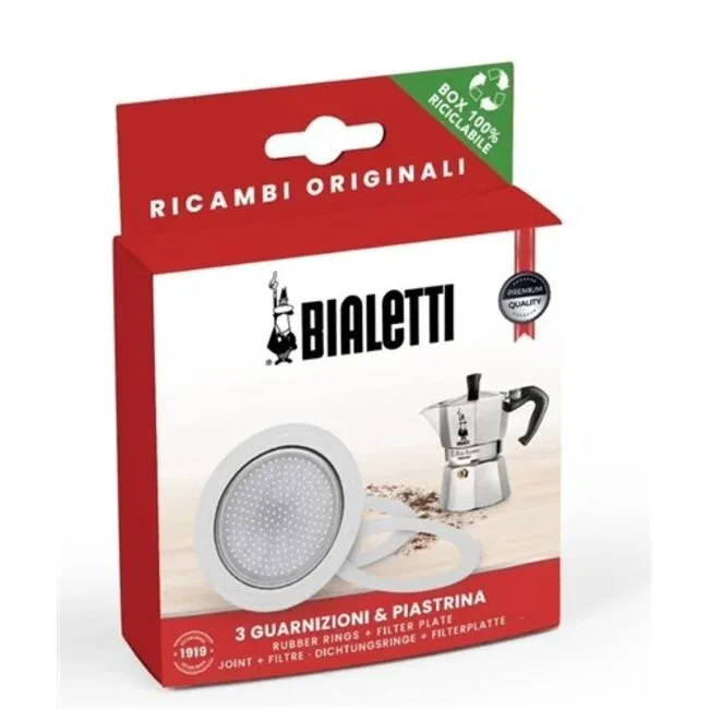 Bialetti - Filterplaatje + 3 Rubberen Ringen, 3 & 4/c