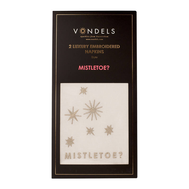 Vondels - Geborduurde servetten 'Mistletoe', Ecru, Set van 2