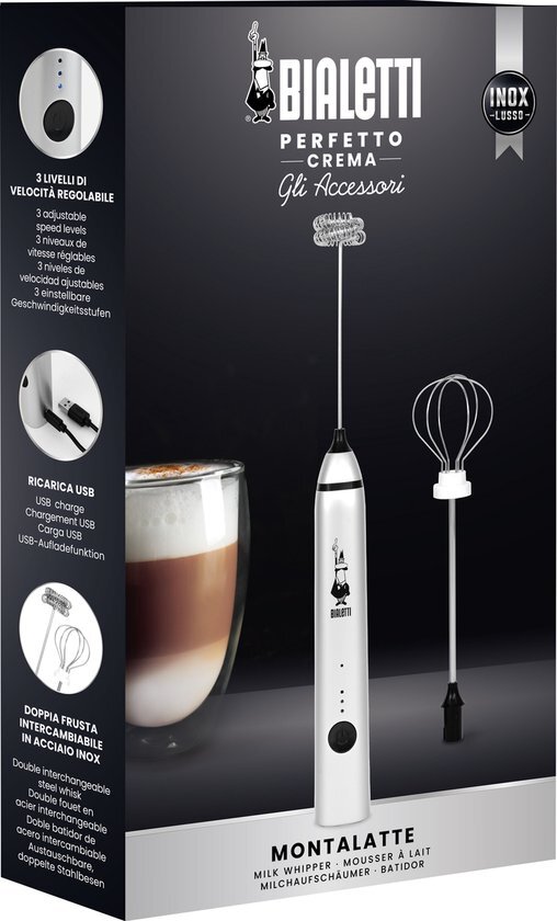 Bialetti Melkopschuimer Pro Silver – oplaadbaar