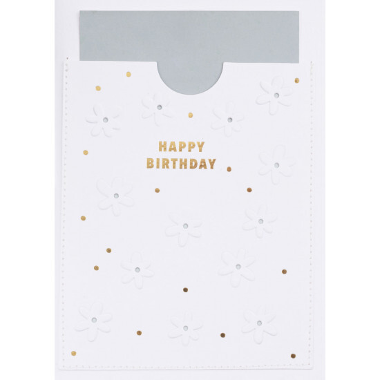 Räder, kaart Happy Birthday, bloemenpatroon reliëf