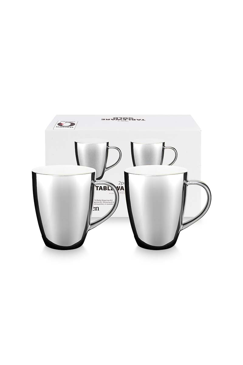 Set van 2 XL mokken, zilver, 400ml
