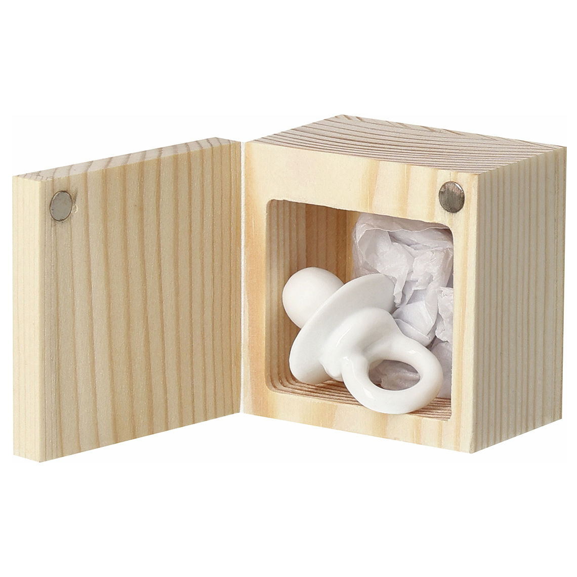 Räder - Geluksdoosje Hello Baby, houten doosje met fopspeentje
