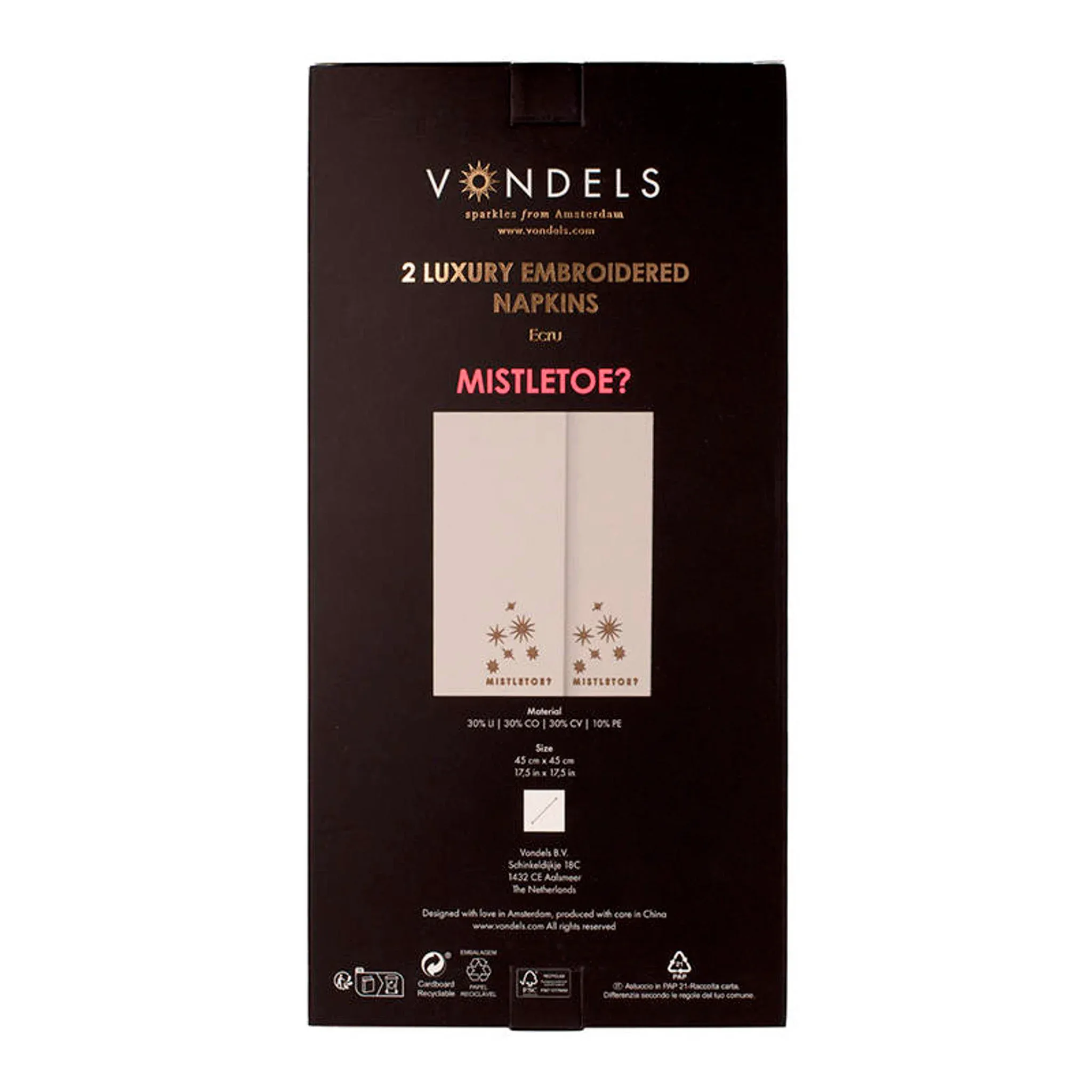 Vondels - Geborduurde servetten 'Mistletoe', Ecru, Set van 2