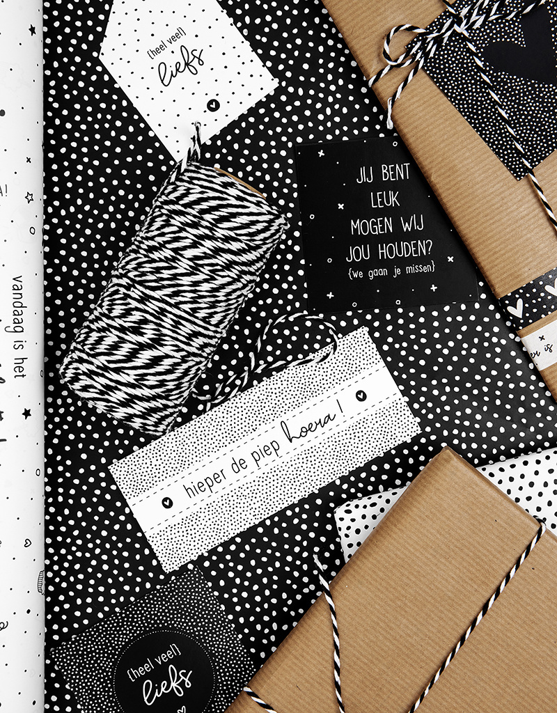 Rol cadeaupapier zwart met witte dots – Zoedt