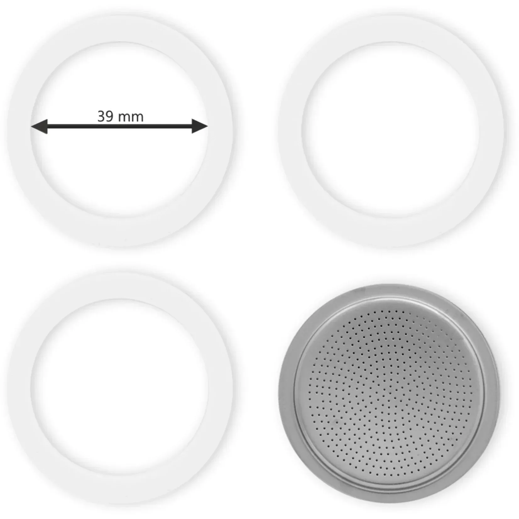 Bialetti -  Filterplaatje + 3 Rubberen Ringen, 1/c