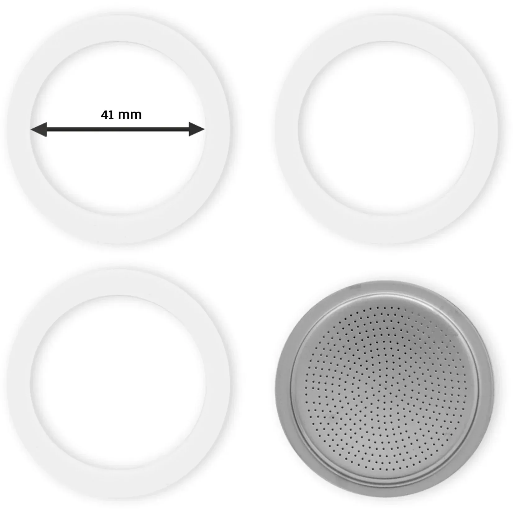 Bialetti -  Filterplaatje + 3 Rubberen Ringen, 2/c