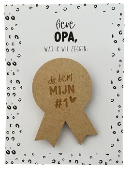 Miek in vorm - Ansichtkaart + Medaille, 'Lieve Opa,'