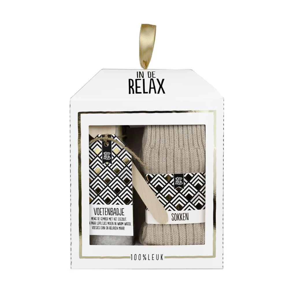 Cadeauset 'In de relax', Voetenbad met sokken – 100% Leuk