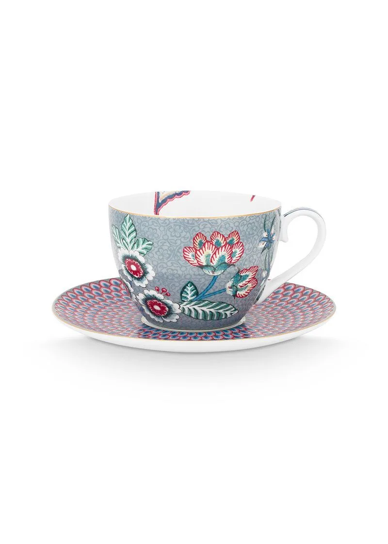 Pip Studio - Flower Festival Lichtblauw, Cappuccino Kop & Schotel, 280ml