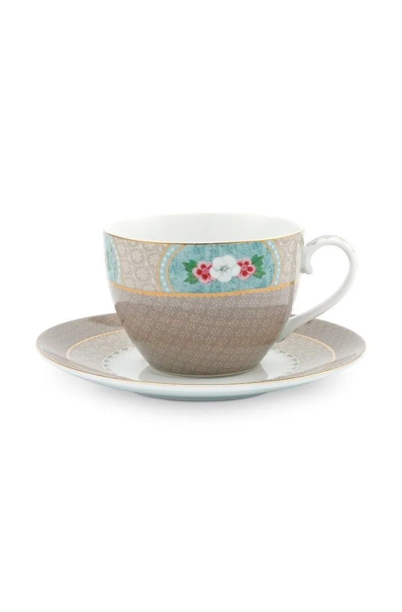 Pip Studio - Blushing Birds Khaki, Cappuccino Kop & Schotel, 280ml