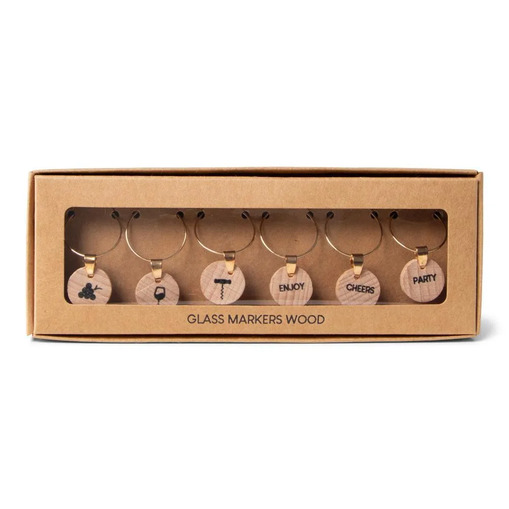 Senza Glasmarkers, hout, 6 stuks